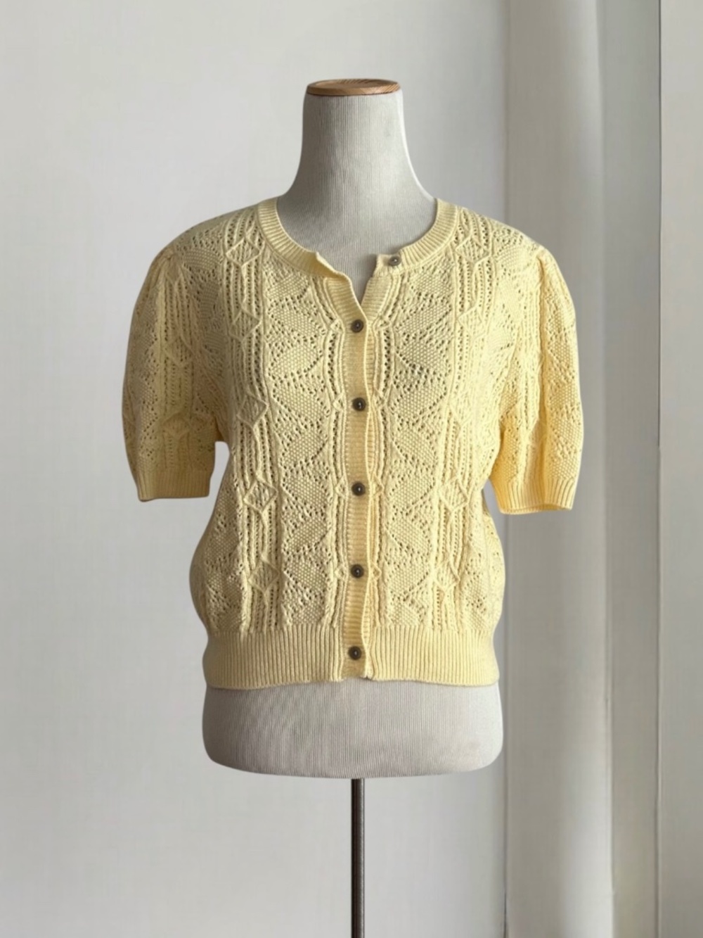 Joie Butter Yellow Short Sleeve Pointelle Knit Cardigan